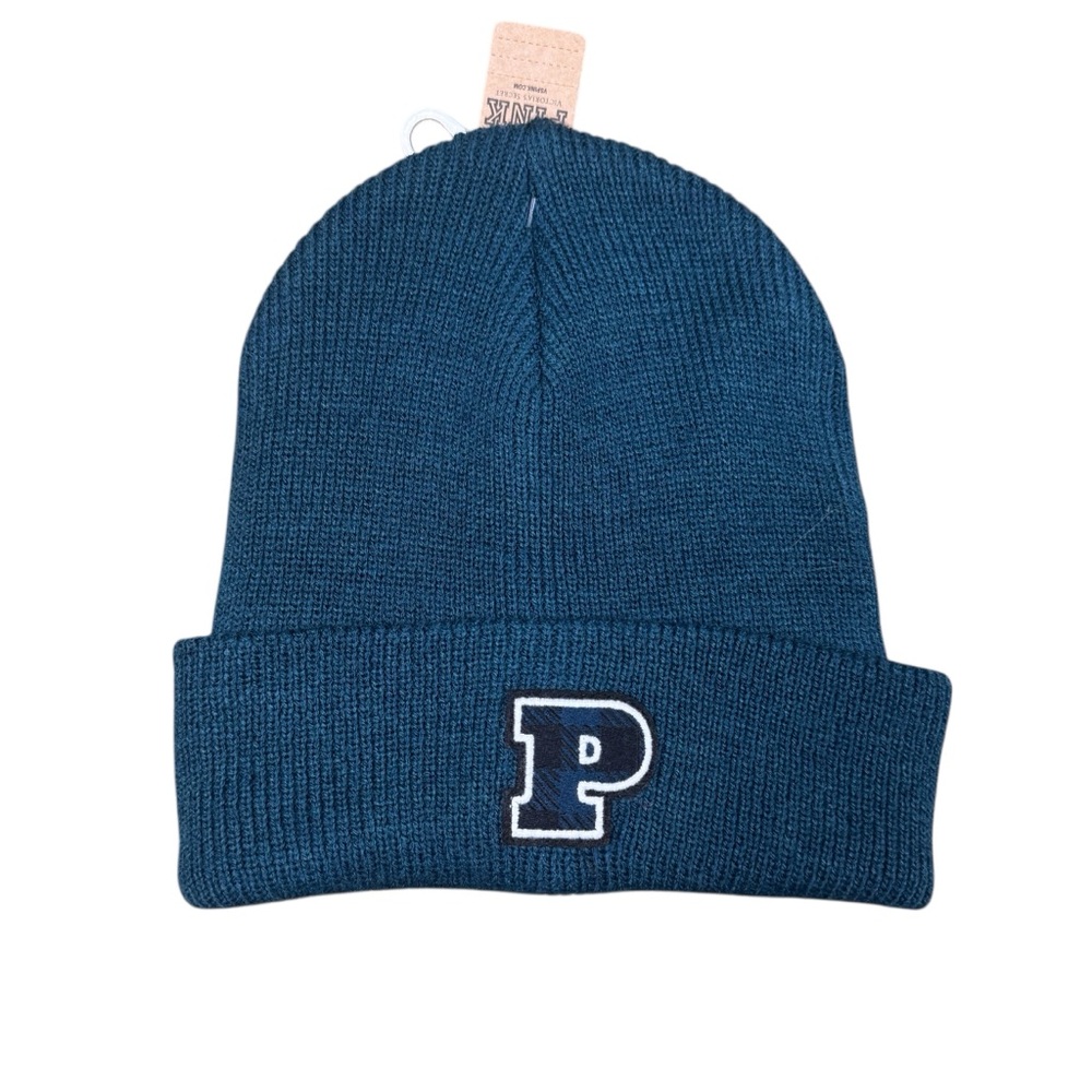 NWT PINK Victoria's Secret Green “P” Knit Winter Beanie Hat Skull Cap